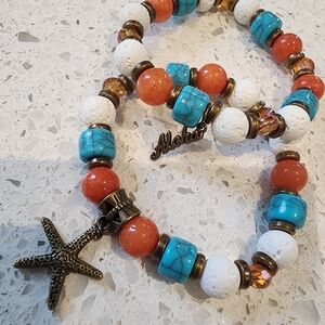 🆕️Turquoise and Coral Beaded Bracelet Set
